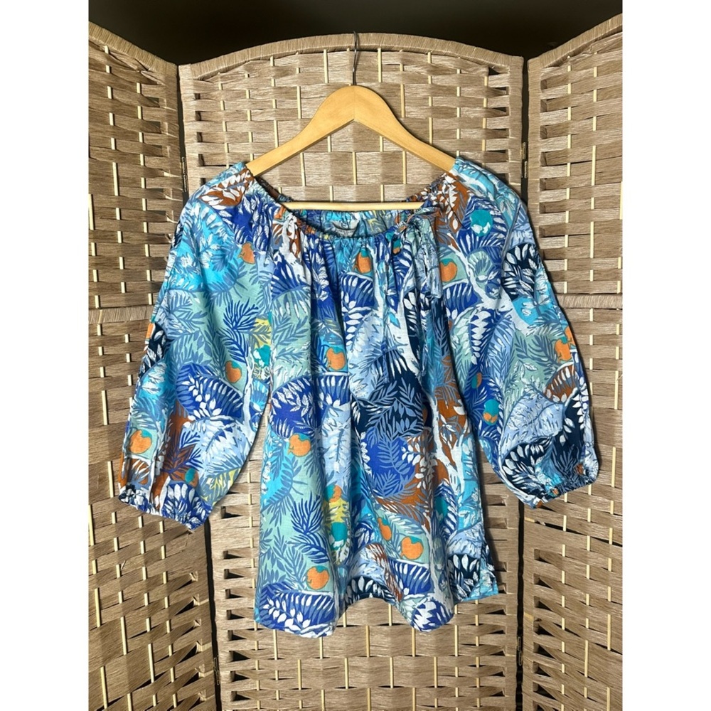 Hester & Orchard Linen Blend Tropical Blouse - Size Small